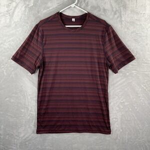 Manduka T-Shirt mens Medium Active Performance Yoga Tee Red Striped Short Sleeve